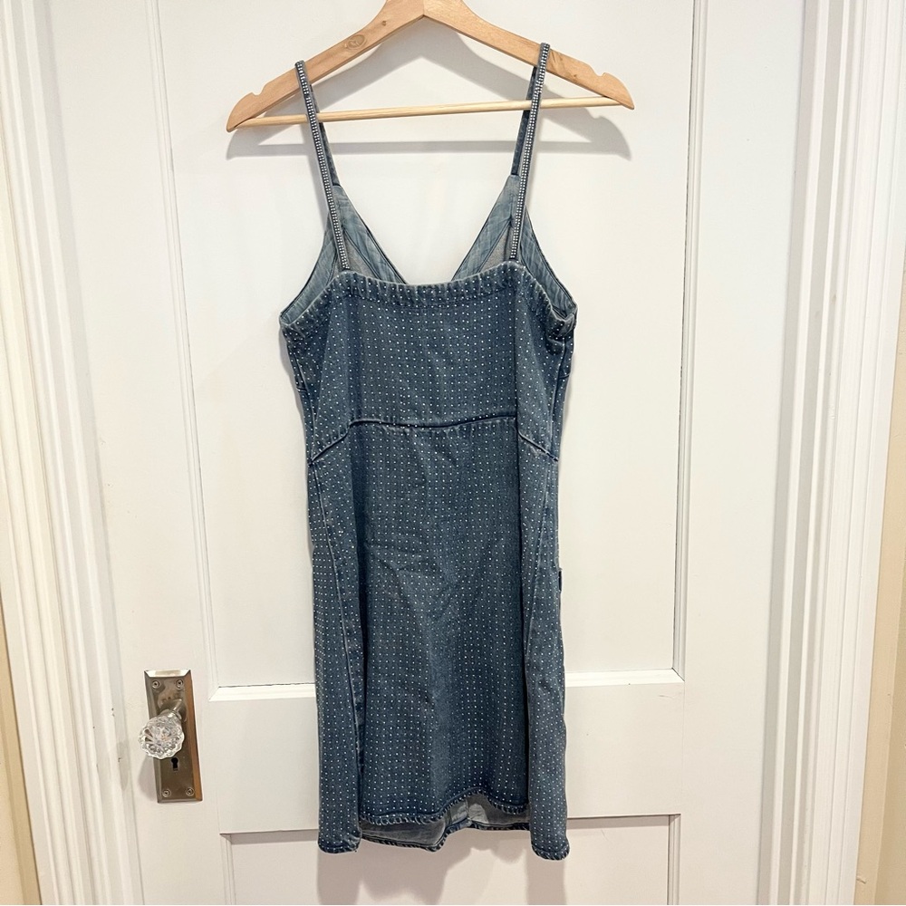 NWOT Young, Fabulous, and Broke Denim Rhinestone Mini Dress Small - Picture 2 of 9